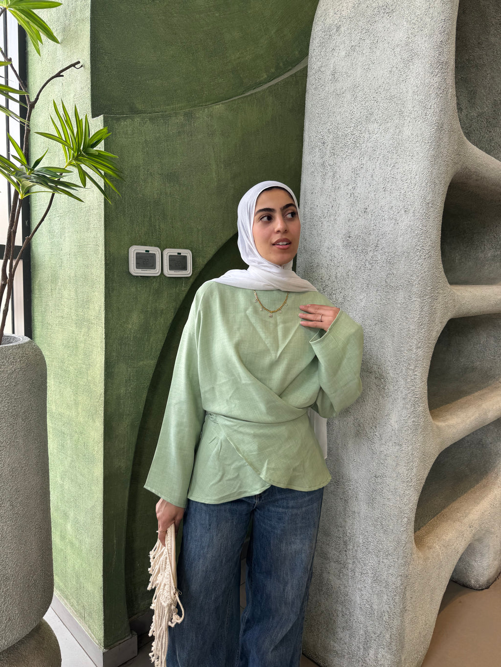 Wrap Tie Blouse in Mint Green