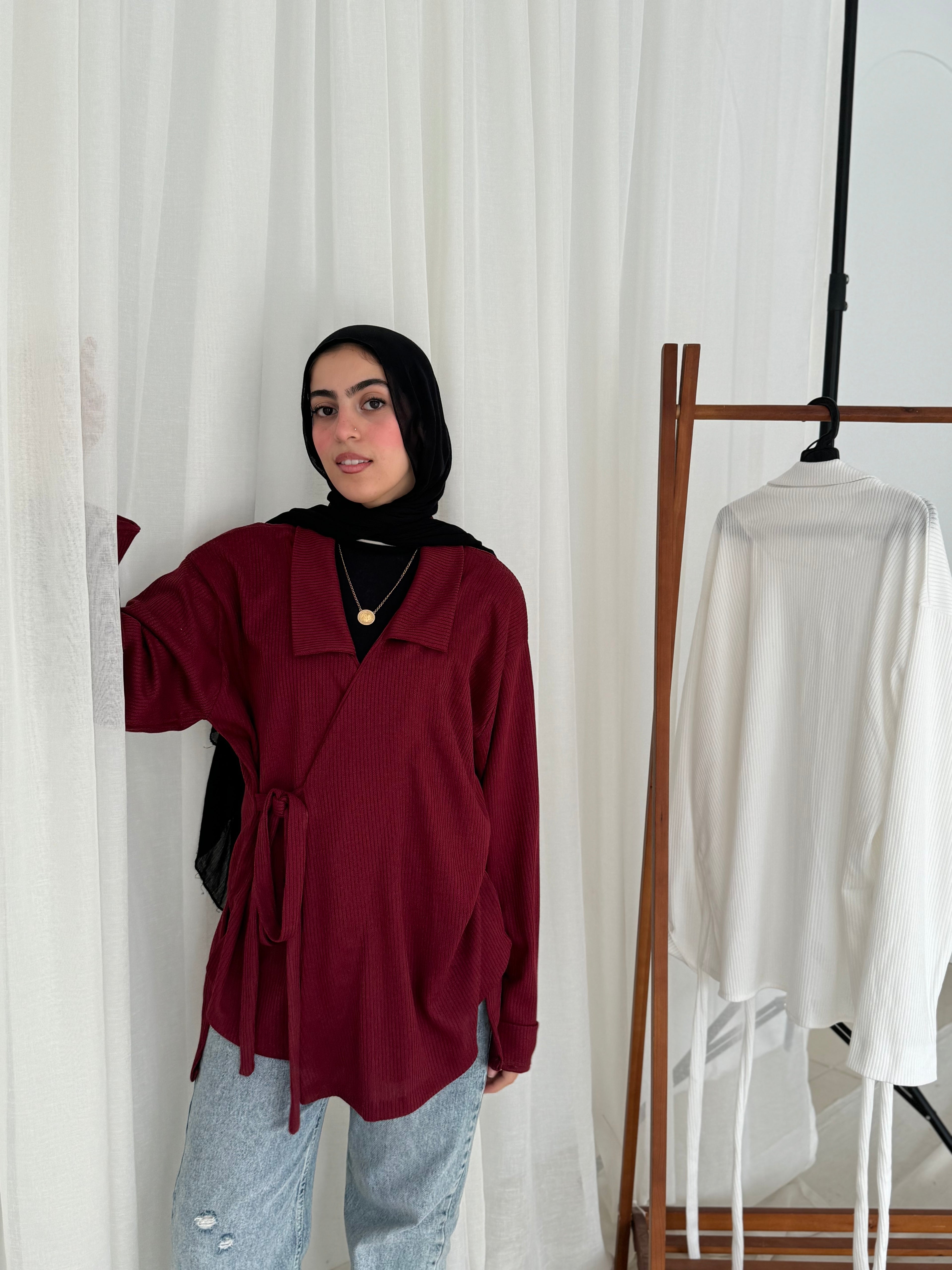 Wrapped Pullover in Maroon