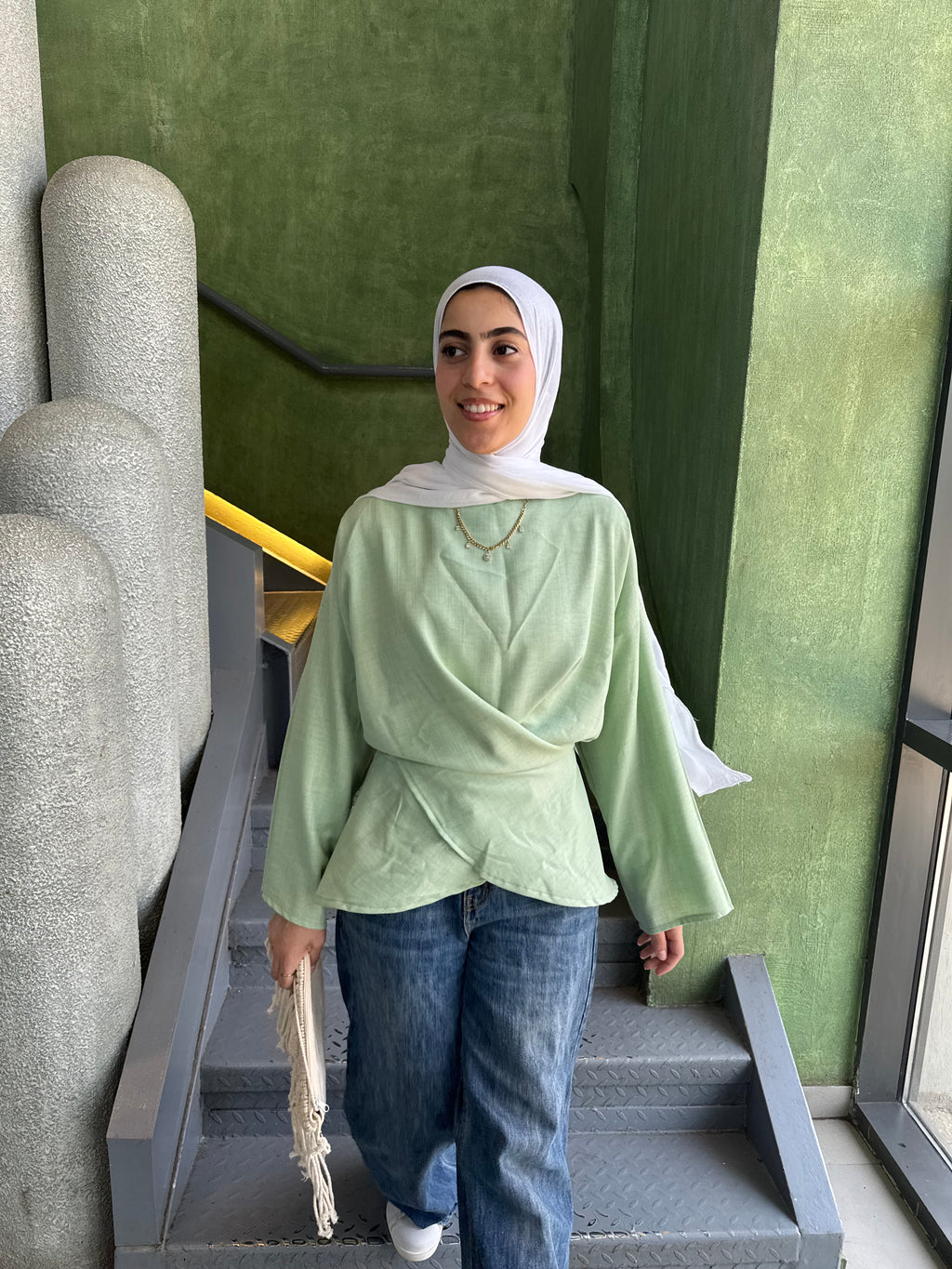 Wrap Tie Blouse in Mint Green