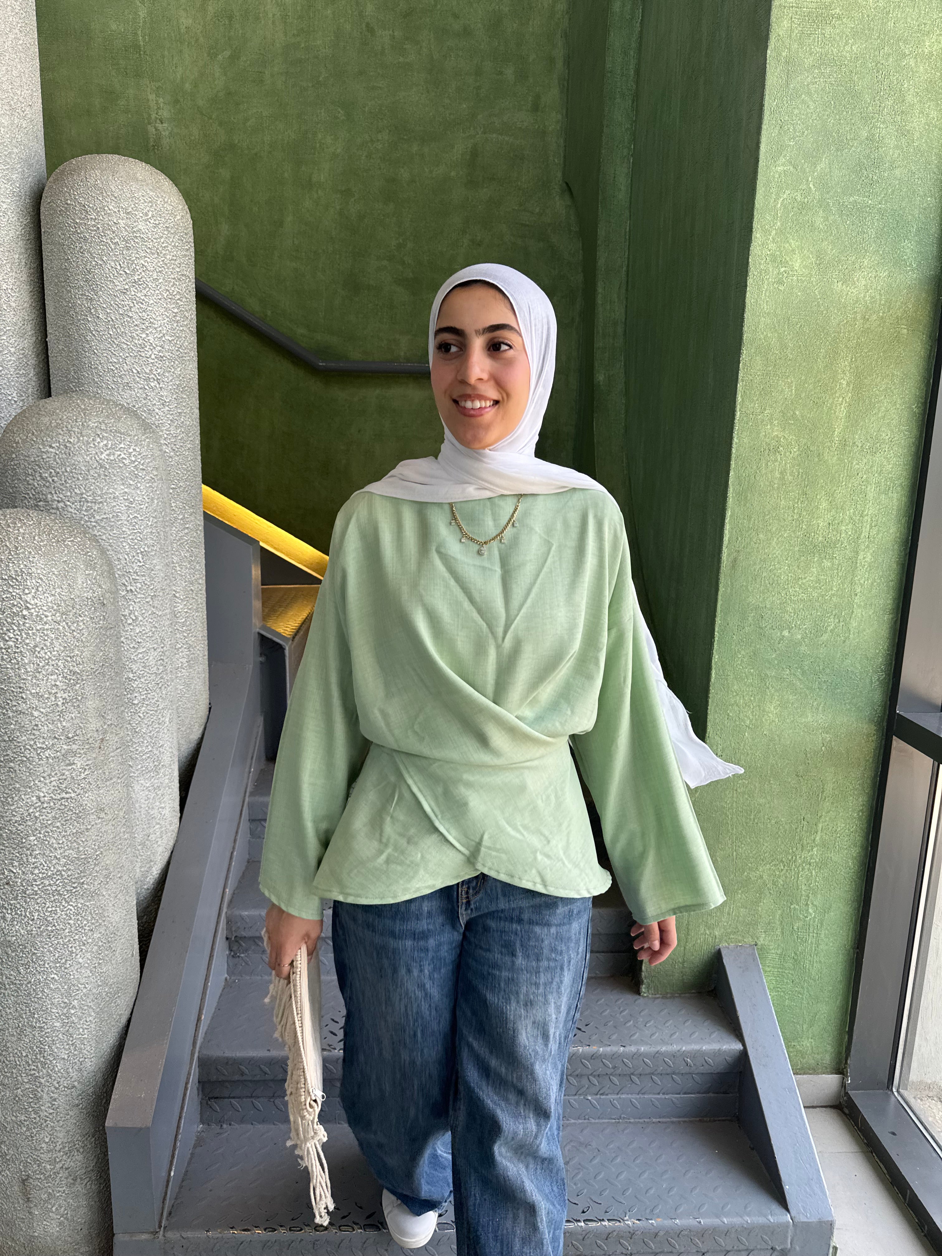 Wrap Tie Blouse in Mint Green
