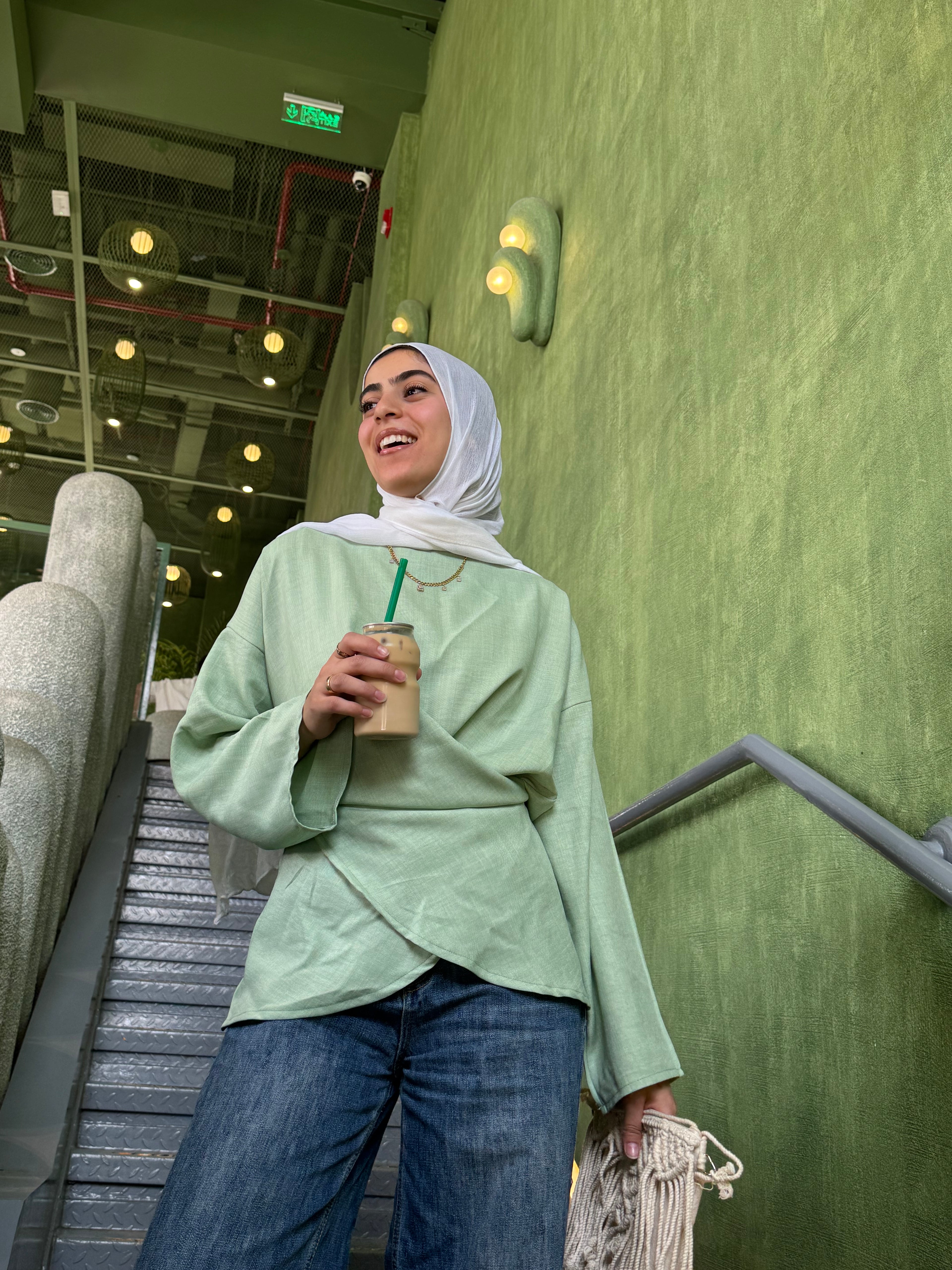 Wrap Tie Blouse in Mint Green