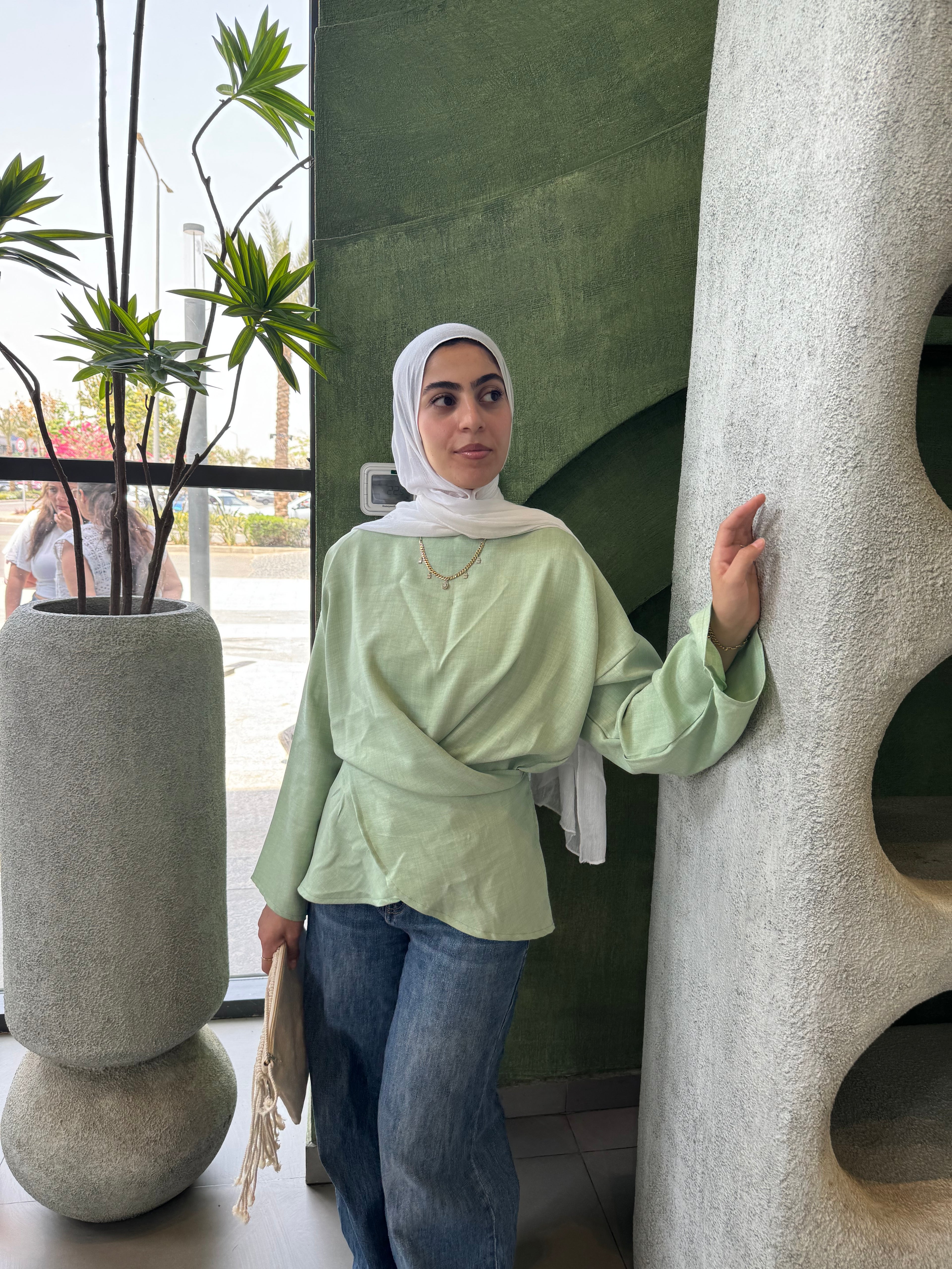 Wrap Tie Blouse in Mint Green
