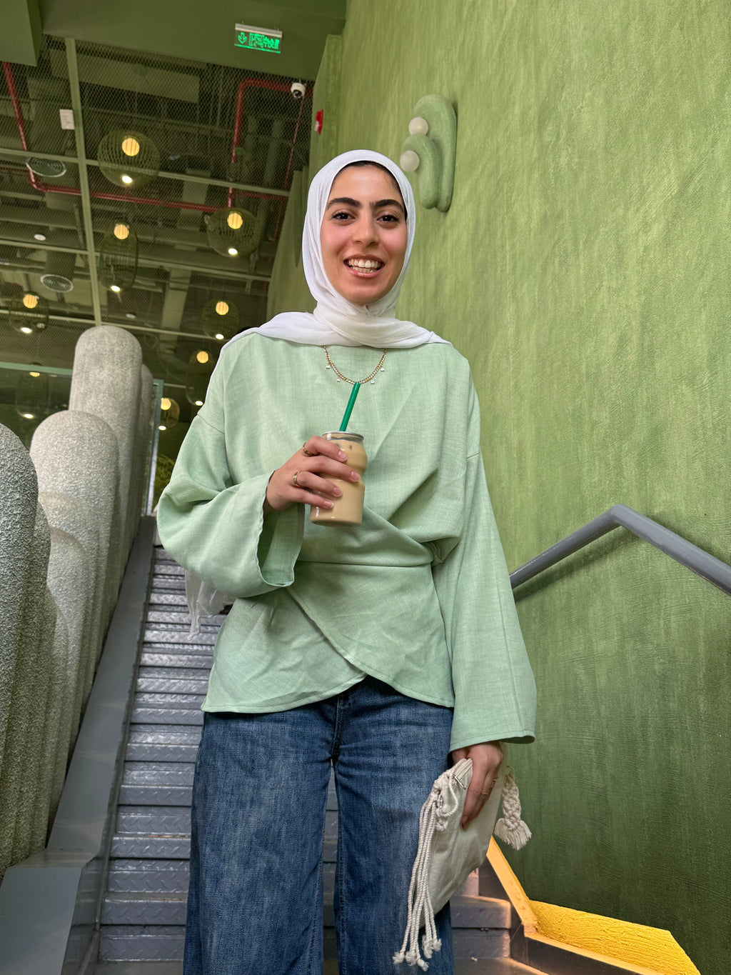 Wrap Tie Blouse in Mint Green
