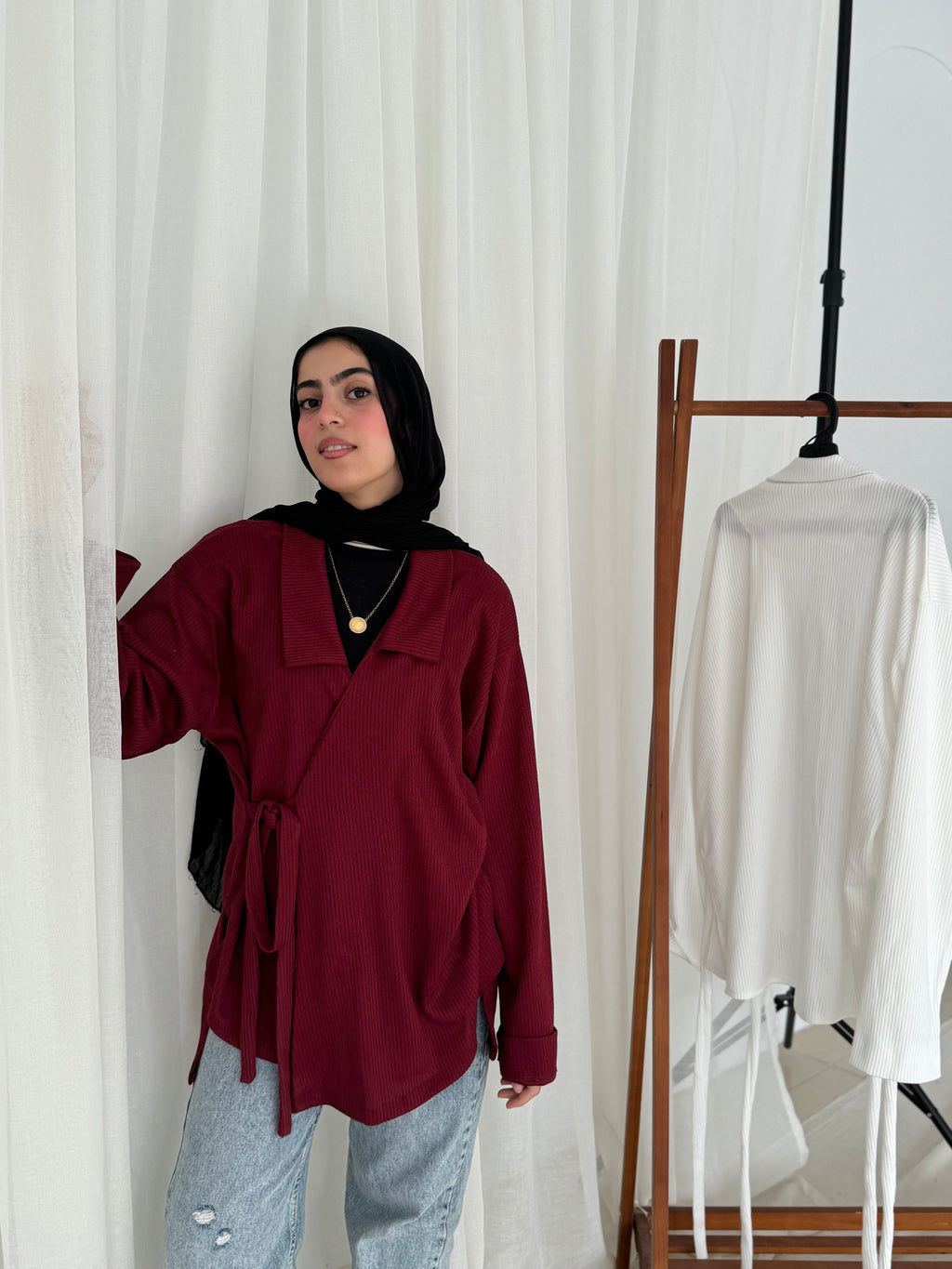 Wrapped Pullover in Maroon