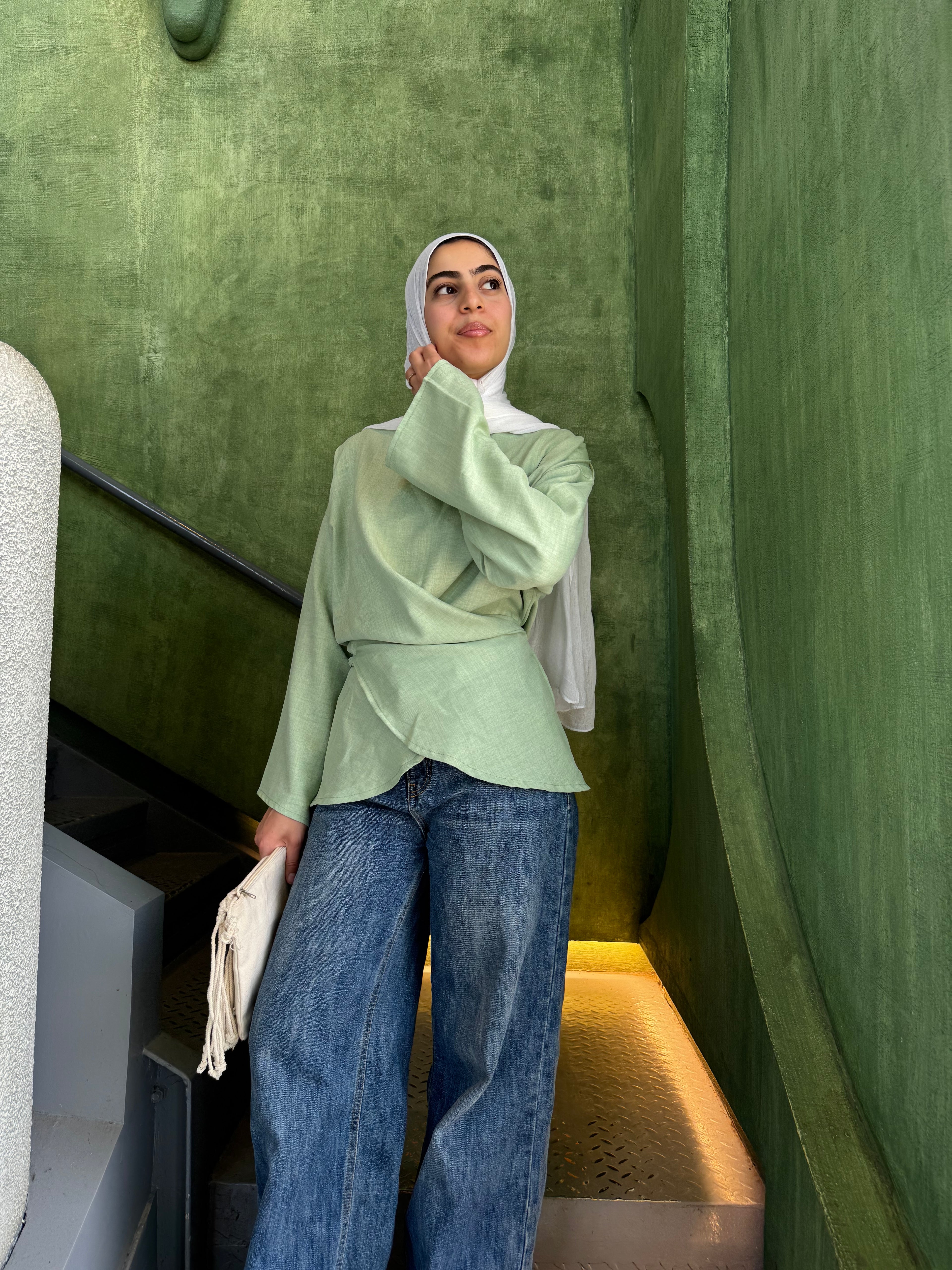 Wrap Tie Blouse in Mint Green