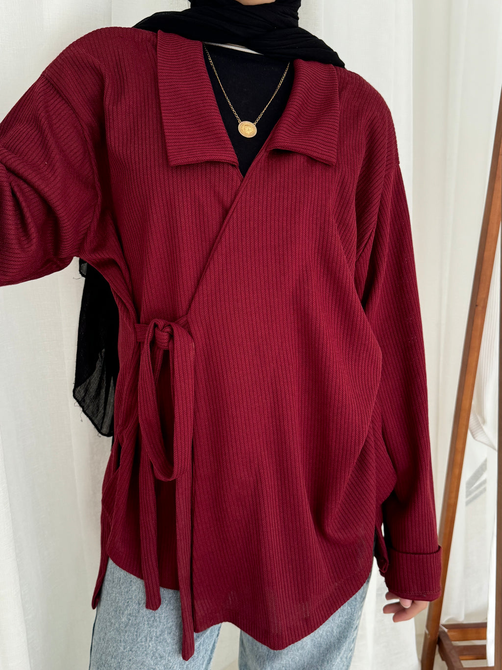 Wrapped Pullover in Maroon