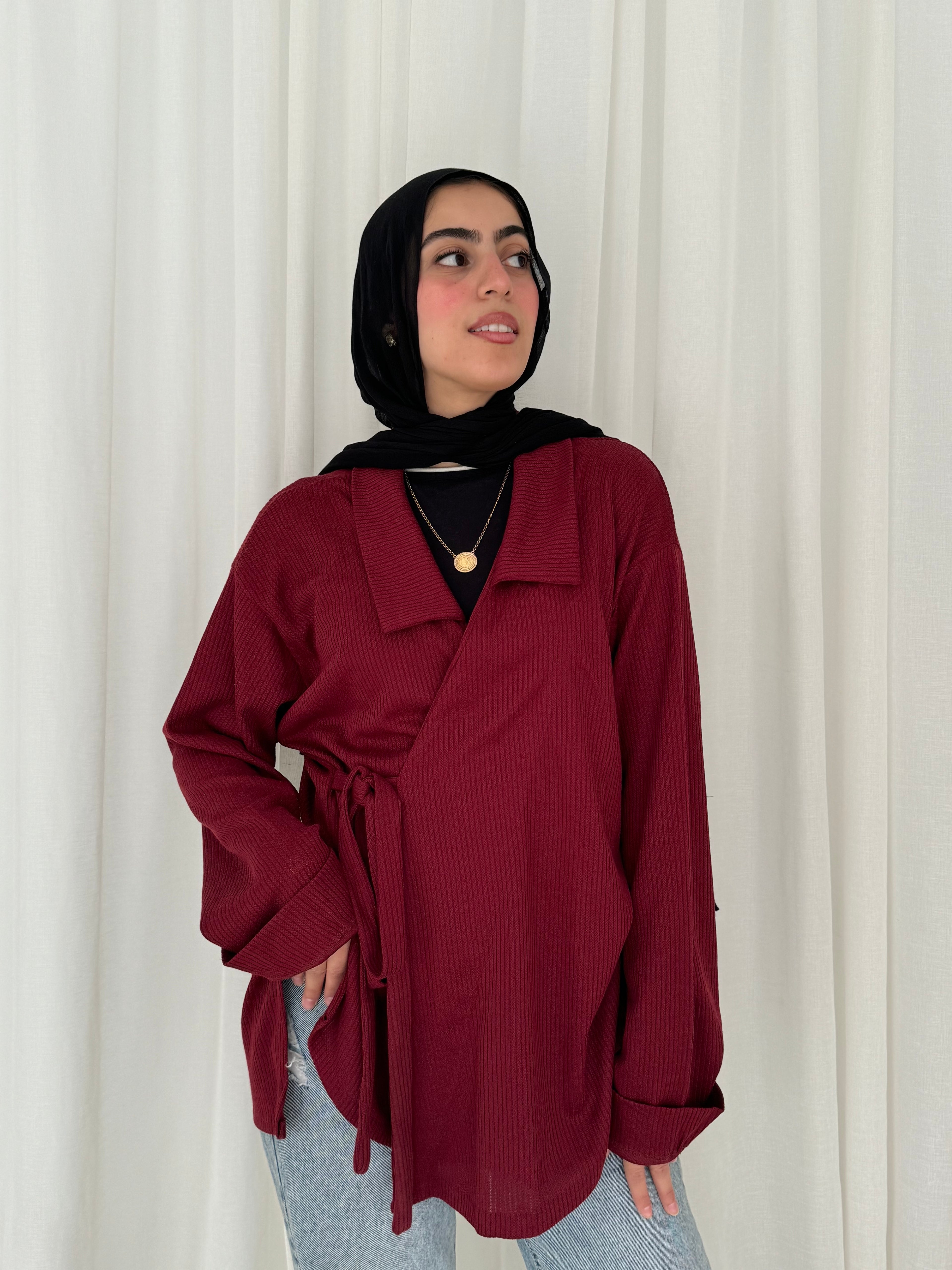 Wrapped Pullover in Maroon