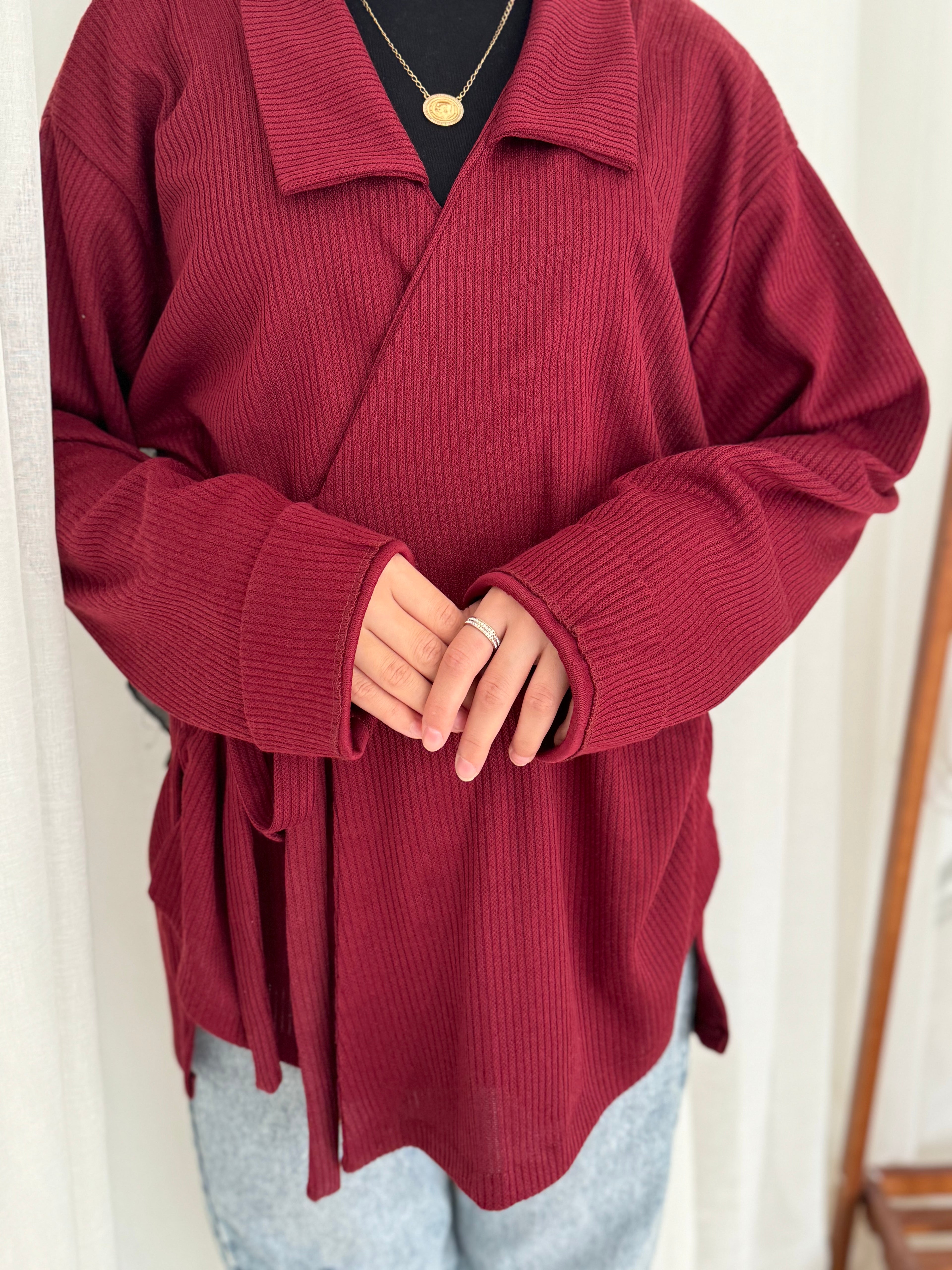 Wrapped Pullover in Maroon