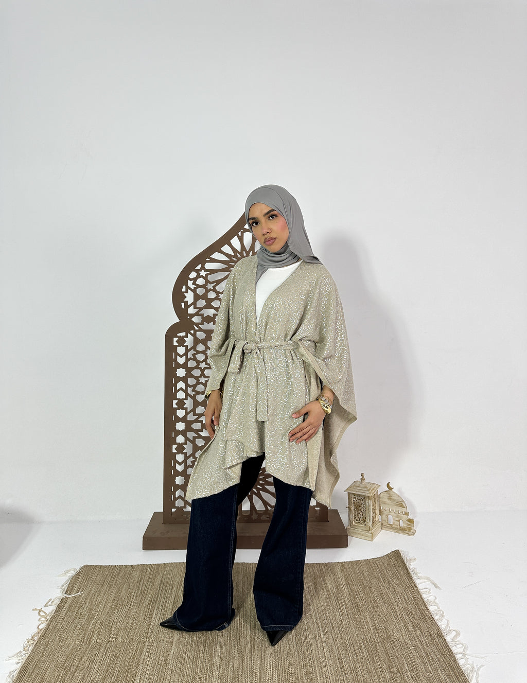 Qamar Cape in Shimmer Beige